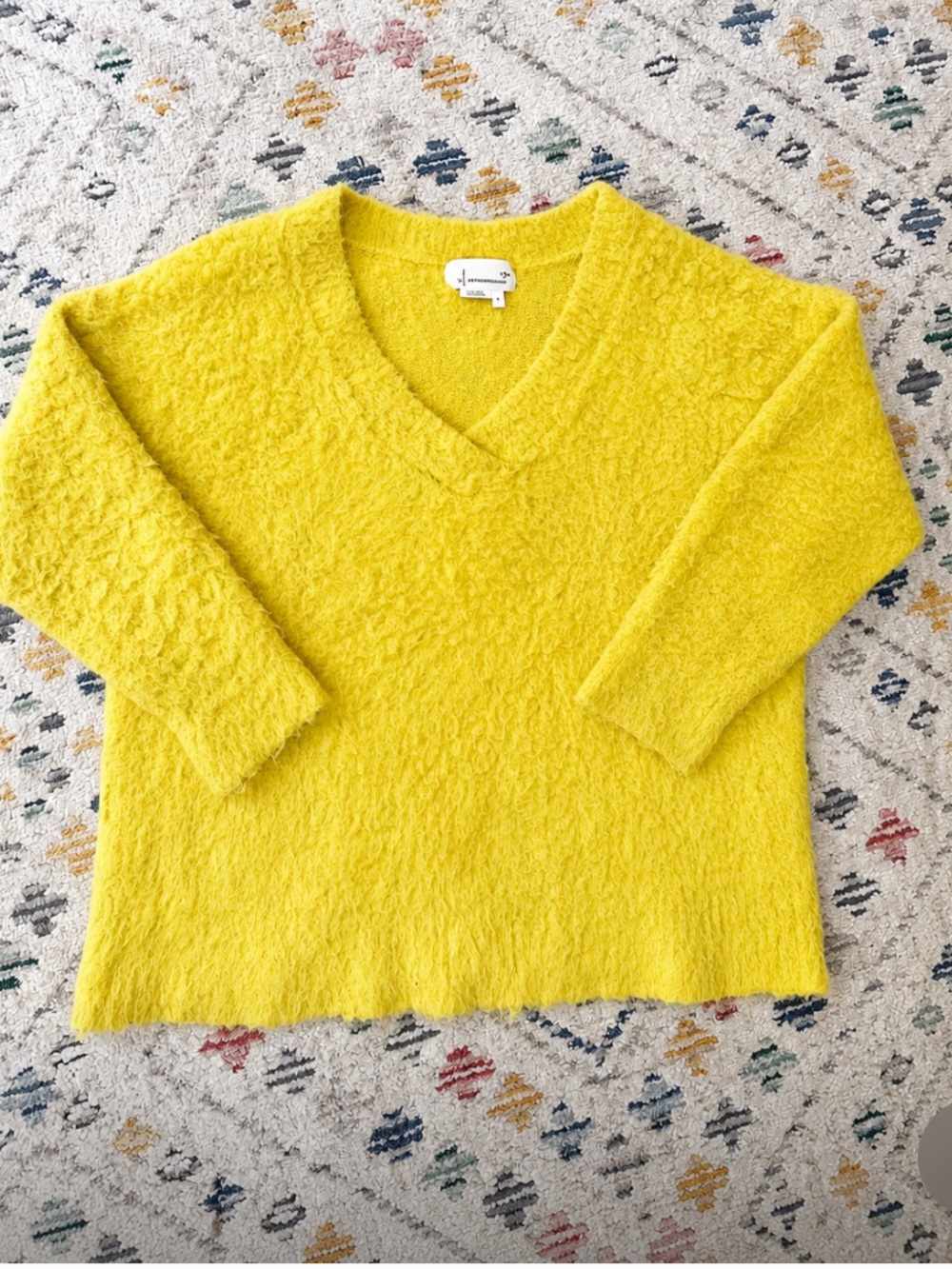 Anthropologie Cozy Pullover Sweater Yellow Alpaca Merino Wool Blend V Neck Small